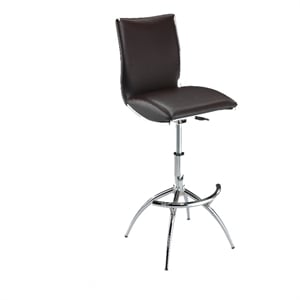 Pemberly Row Set of 2 Adjustable Height Swivel Barstools in Brown Faux Leather