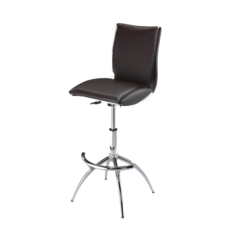 Pemberly Row Set of 2 Adjustable Height Swivel Barstools in Brown Faux Leather