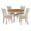 Pemberly Row 5 Piece Round Dining Set with Cutout Back Chairs in Brown and Beige