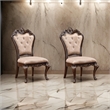 Pemberly Row Set of 2 Tufted Dining Chairs in Cherry Brown with Beige Upholstery