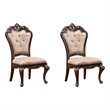 Pemberly Row Set of 2 Tufted Dining Chairs in Cherry Brown with Beige Upholstery
