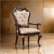 Pemberly Row 2Pc Tufted Dining Armchairs in Cherry Brown with Beige Upholstery
