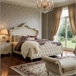 Pemberly Row King Bed with French Carved Scalloped Headboard & Tufting in Ivory