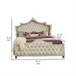 Pemberly Row King Bed with French Carved Scalloped Headboard & Tufting in Ivory