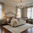 Pemberly Row California King Bed with French Carved Scalloped Headboard in Ivory
