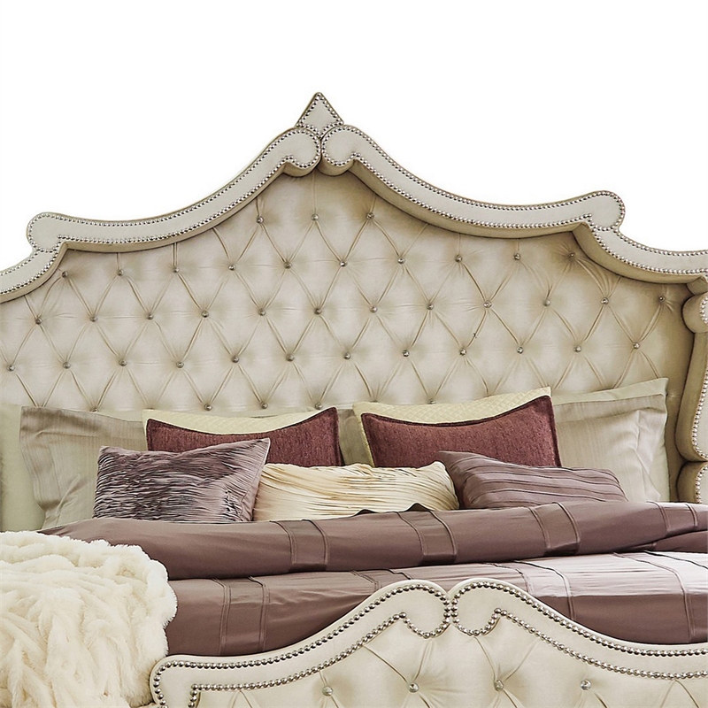 Pemberly Row California King Bed with French Carved Scalloped Headboard in Ivory