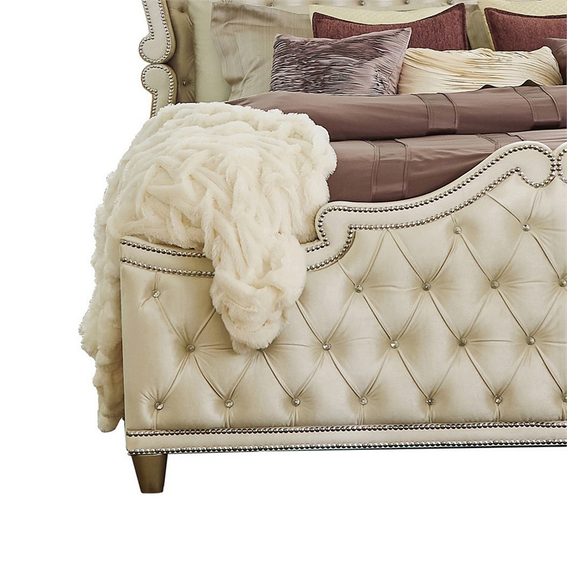 Pemberly Row California King Bed with French Carved Scalloped Headboard in Ivory