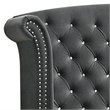 Pemberly Row Wingback Queen Bed w/ Acrylic Button Tufting - Charcoal Gray Velvet