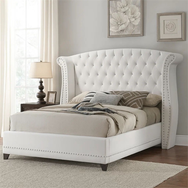 Pemberly Row California King Wingback Bed with Crystal Tufting & Nailhead Trim