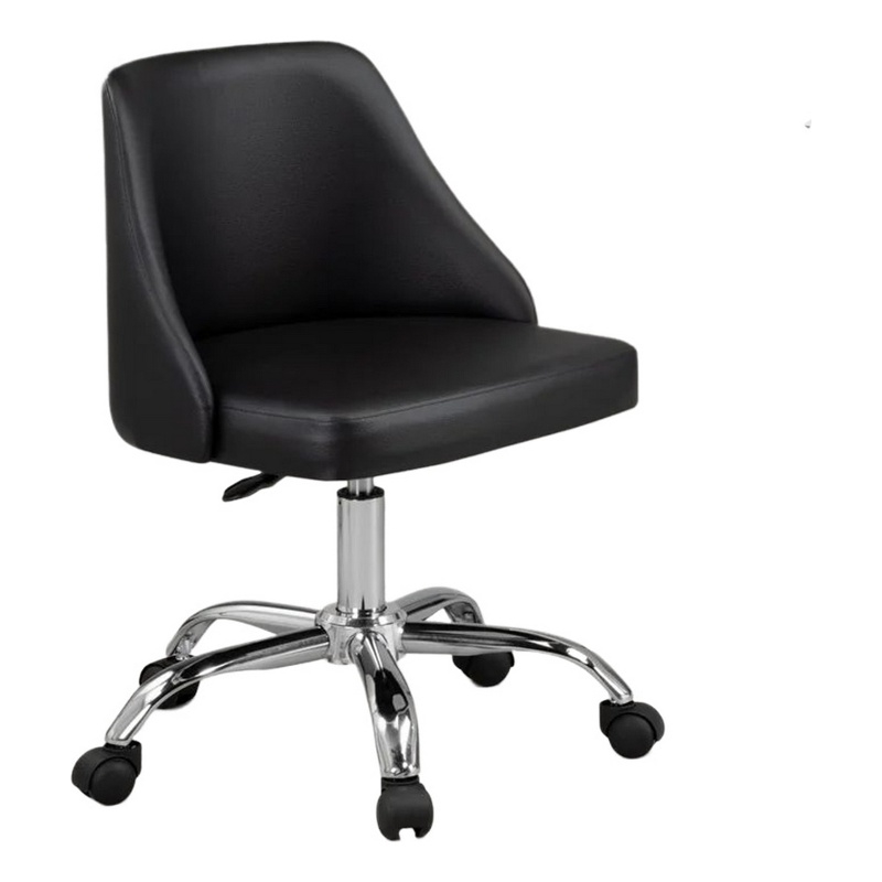 Pemberly Row Adjustable Swivel Office Chair w/ Chrome Base in Black Faux Leather