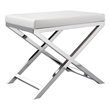 Pemberly Row Accent Stool with Padded Seat and Crossed Chrome Legs in White