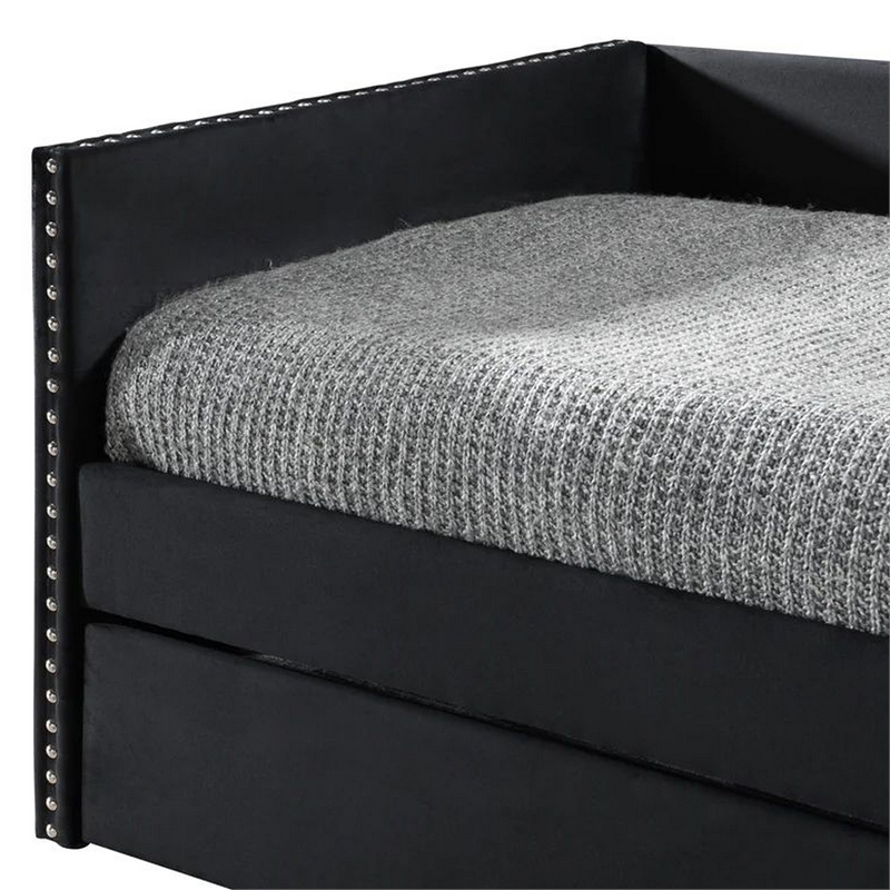 Pemberly Row Daybed with Pull Out Trundle and Nailhead Trim in Black Velvet