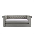 Pemberly Row Chesterfield Daybed w/ Trundle & Crystal Button Tufting - Dove Gray