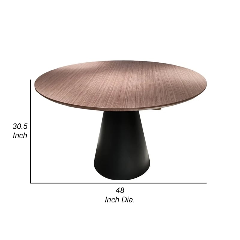 Pemberly Row 49 Inch Round Dining Table with Black Pedestal Base in Walnut