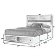 Pemberly Row Queen Storage Bed w/ 2 Drawers & Silver Striped Headboard in Black