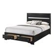 Pemberly Row Queen Storage Bed w/ 2 Drawers & Silver Striped Headboard in Black