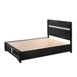 Pemberly Row Queen Storage Bed w/ 2 Drawers & Silver Striped Headboard in Black
