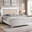 Pemberly Row Full Bed with LED Lights and Tufted Faux Leather Headboard in White