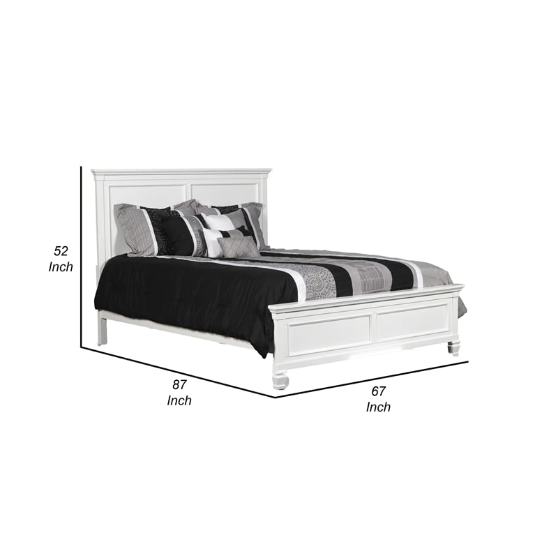 Pemberly Row Queen Size Bed with Classic Panel Design & Molded Details in White