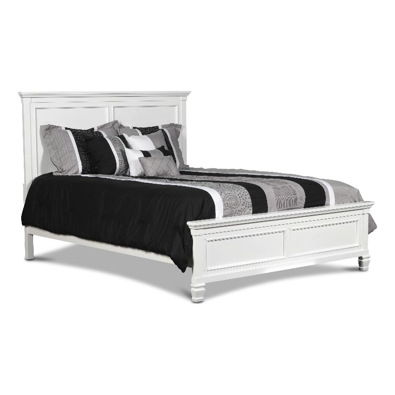Pemberly Row Queen Size Bed with Classic Panel Design & Molded Details in White