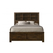 Pemberly Row Queen Platform Bed with Bookcase Headboard & 2 Drawers in Oak Brown