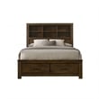 Pemberly Row Queen Platform Bed with Bookcase Headboard & 2 Drawers in Oak Brown