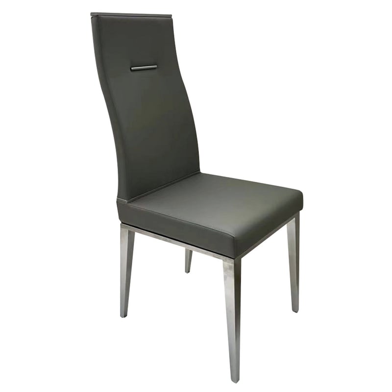 Pemberly Row Set of 4 Faux Leather Dining Chairs with Steel Base in Dark Gray
