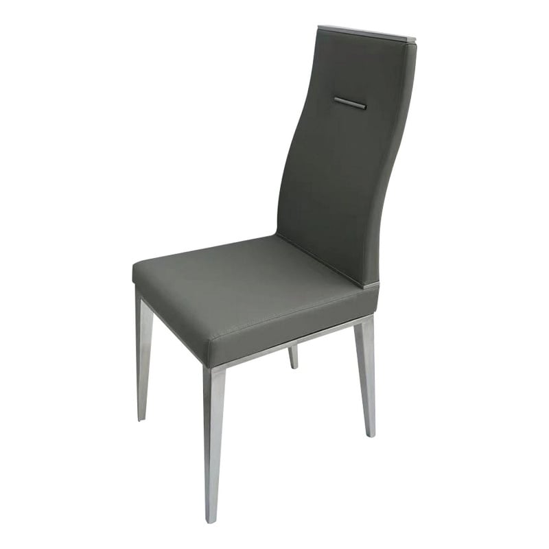 Pemberly Row Set of 4 Faux Leather Dining Chairs with Steel Base in Dark Gray