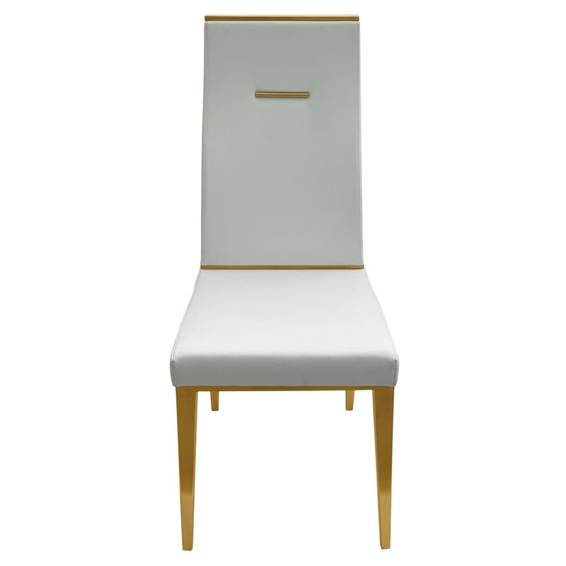 Pemberly Row Set of 4 Vegan Leather Dining Chairs with Gold Metal Base in White