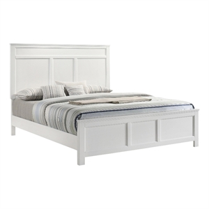 Pemberly Row King Bed with Carved Panel Design in Pristine White Rubberwood