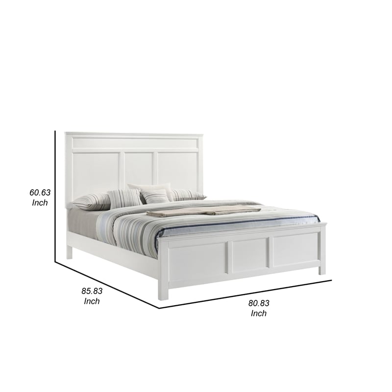 Pemberly Row King Bed with Carved Panel Design in Pristine White Rubberwood