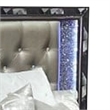 Pemberly Row Queen Bed with LED Headboard & Silver Faux Leather Tufting in Black