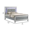 Pemberly Row Queen Bed with LED Lights & Tufted Faux Leather Headboard in Silver