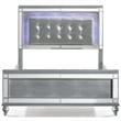 Pemberly Row Queen Bed with LED Lights & Tufted Faux Leather Headboard in Silver