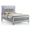 Pemberly Row Queen Bed with LED Lights & Tufted Faux Leather Headboard in Silver