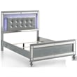 Pemberly Row Queen Bed with LED Lights & Tufted Faux Leather Headboard in Silver