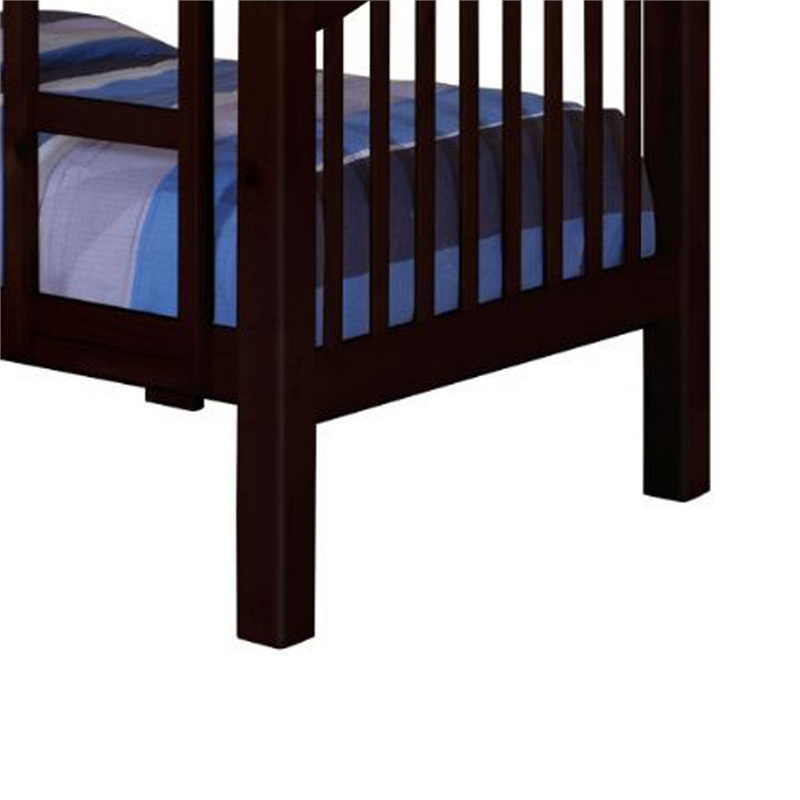 Pemberly Row Twin Over Twin Bunk Bed w/ Slatted Headboard & 14 Slats in Espresso