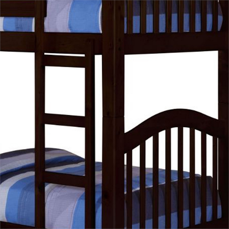 Pemberly Row Twin Over Twin Bunk Bed w/ Slatted Headboard & 14 Slats in Espresso