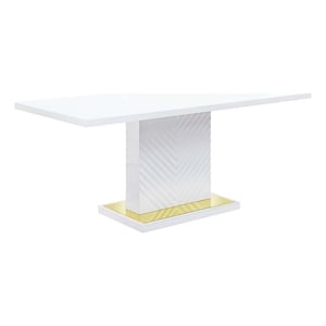 Pemberly Row 71&quot Dining Table with Plinth Base & Gold Accent in White
