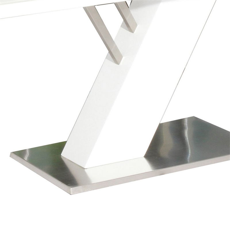 Pemberly Row 63 Inch White Lacquered Dining Table with Stainless Steel Base