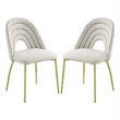 Pemberly Row Set of 2 Sherpa Dining Chairs with Hollow Back & Gold Legs in White