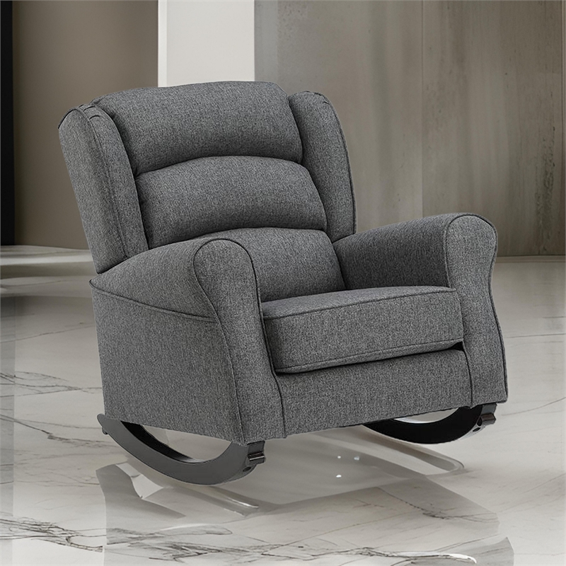 Pemberly Row Channel Tufted Rocking Chair with Pocket Coil Seat in Dark Gray