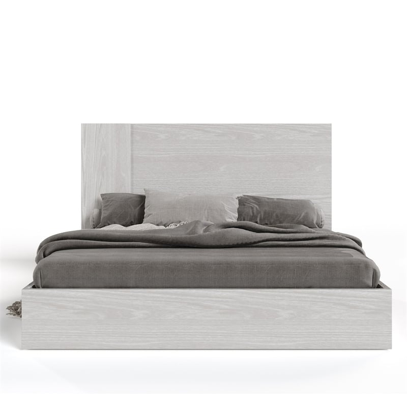 Pemberly Row Queen Platform Bed with Panel Headboard & Footboard in White Oak