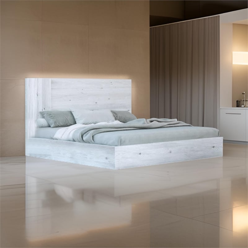 Pemberly Row Queen Platform Bed with Panel Headboard & Footboard in White Oak