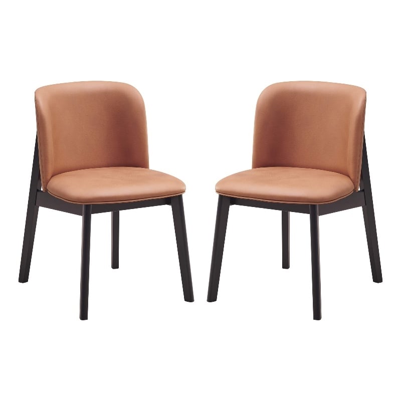 Pemberly Row Set of 2 Side Dining Chairs w/ Brown Microfiber Upholstery in Black