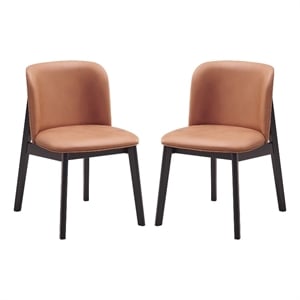 Pemberly Row Set of 2 Side Dining Chairs w/ Brown Microfiber Upholstery in Black
