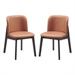 Pemberly Row Set of 2 Side Dining Chairs w/ Brown Microfiber Upholstery in Black