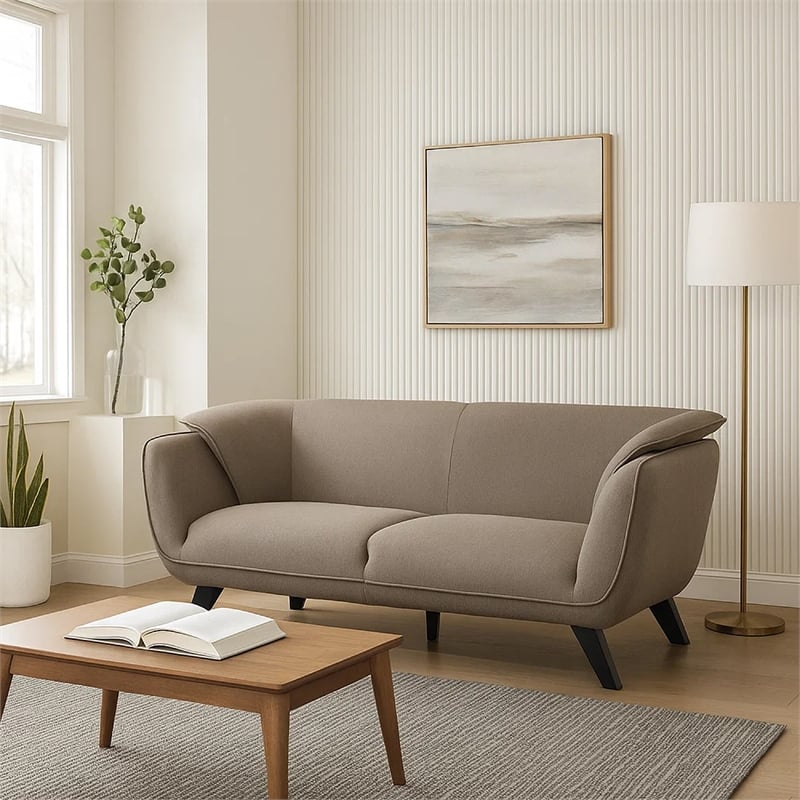 Pemberly Row 86 Inch Compact Sofa with Plush Brown Linen Upholstery