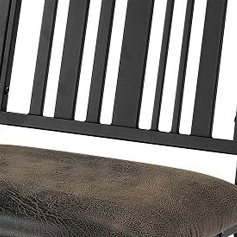 Pemberly Row Set of 2 Slatted Back Dining Chairs with Faux Leather Seat in Black