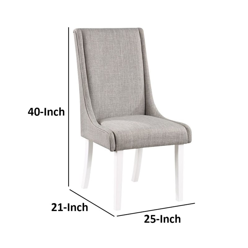Pemberly Row Set of 2 Wingback Dining Chairs with Gray Linen Upholstery in White